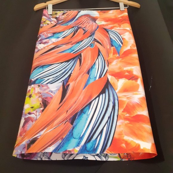 CLOVER CANYON BRIGHT FLOWER BLOSSOM SCUBA NEOPRENE PENCIL SKIRT SMALL , NEW - Picture 1 of 7